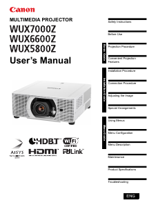 Manual Canon REALiS WUX5800Z Projector