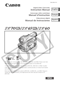 Manual Canon ZR60 Camcorder