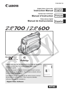 Manual Canon ZR600 Camcorder