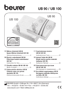 Kullanım kılavuzu Beurer UB 100 Cosy Elektrikli battaniye