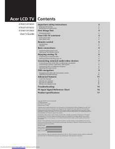 Manual Acer AT2621 LCD Television
