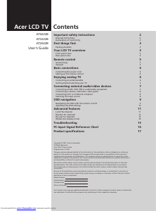 Manual Acer AT2622B LCD Television