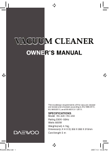 Manual Daewoo RC-220 Vacuum Cleaner