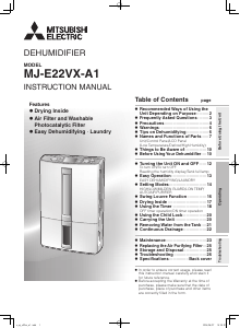 Manual Mitsubishi MJ-E22VX-A1 Dehumidifier