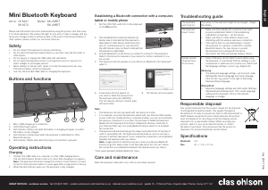 Käyttöohje Clas Ohlson SK-038BT Näppäimistö