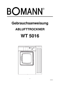 Bedienungsanleitung Bomann WT 5016 Trockner