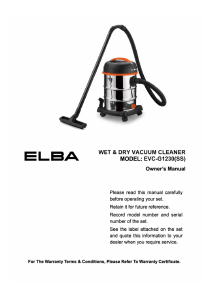 Manual Elba EVC-G1230(SS) Vacuum Cleaner