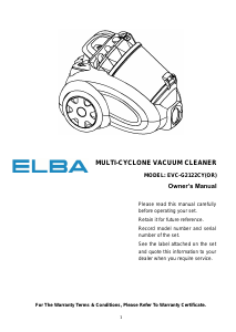 Manual Elba EVC-G2122CY(OR) Vacuum Cleaner