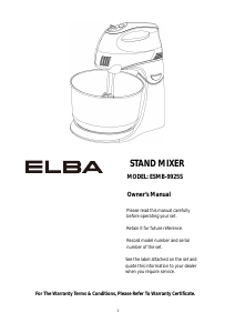 Manual Elba ESMB-9925S Stand Mixer