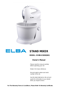 Manual Elba ESMB-E3030(WH) Stand Mixer