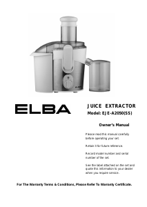 Manual Elba EJE-A2050(SS) Juicer