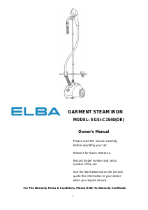 Manual Elba EGSI-C1540(OR) Garment Steamer
