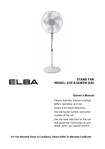 Manual Elba ESF-E1638TM(GR) Fan