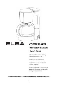 Manual Elba ECM-D1287(BK) Coffee Machine
