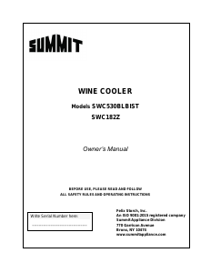 Bruksanvisning Summit SWC182Z Vinkyl