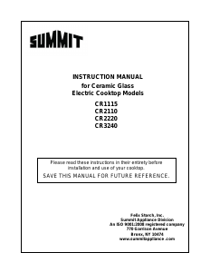 Handleiding Summit CR1115 Kookplaat