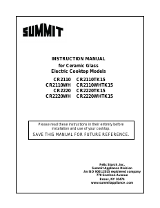 Handleiding Summit CR2220WHTK15 Kookplaat
