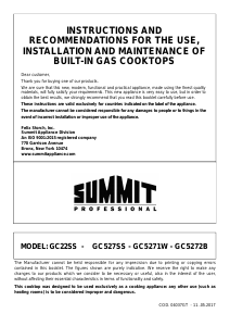 Handleiding Summit GC527SS Kookplaat