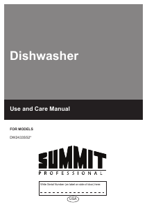 Manual Summit DW2433SS2 Dishwasher