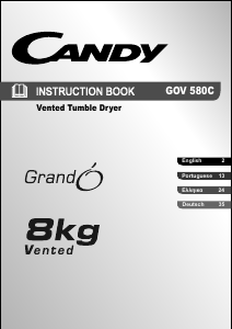 Manual Candy GOV 580 C-S Máquina de secar roupa