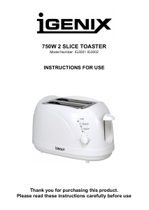 Manual Igenix IG3002 Toaster
