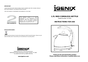 Manual Igenix IG7400 Kettle