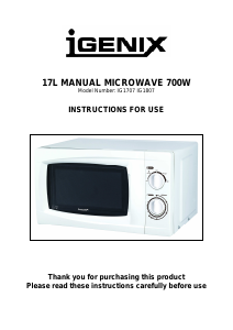 Manual Igenix IG1707 Microwave