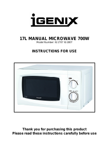 Manual Igenix IG1807 Microwave