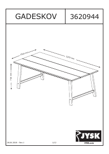 Mode d’emploi JYSK Gadeskov (100x225x75) Table de salle à manger