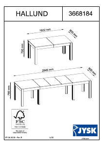 Εγχειρίδιο JYSK Hallund (90x160x75) Τραπέζι τραπεζαρίας