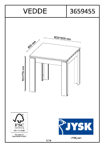 説明書 JYSK Vedde (80x80x78) ダイニングテーブル