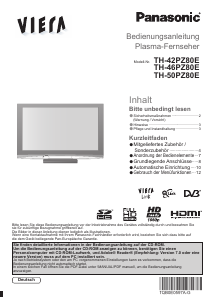 Bedienungsanleitung Panasonic TH-42PZ80E Viera Plasma fernseher