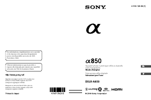 Mode d’emploi Sony Alpha DSLR-A850 Appareil photo numérique