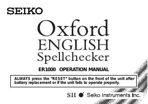 Manual Seiko ER1000 Electronic Dictionary