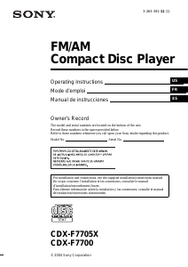 Mode d’emploi Sony CDX-F7705X Autoradio