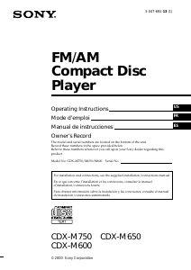 Mode d’emploi Sony CDX-M750 Autoradio