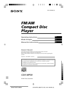 Mode d’emploi Sony CDX-MP30 Autoradio