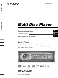 Manual Sony MEX-DV2000 Car Radio