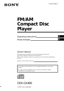 Mode d’emploi Sony CDX-CA400 Autoradio