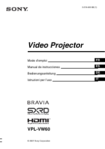 Mode d’emploi Sony VPL-VW60 Projecteur