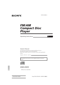 Manual Sony CDX-C610 Car Radio