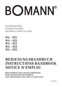 Mode d’emploi Bomann WA 922 Lave-linge