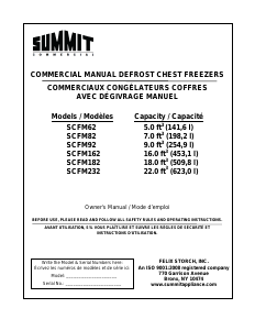 Manual Summit SCFM92 Freezer