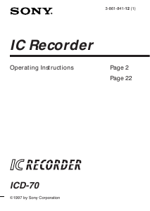 Manual Sony ICD-70 Audio Recorder