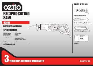 Manual Ozito RSW-5200 Reciprocating Saw