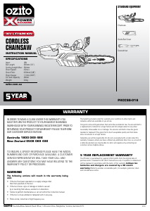 Manual Ozito PXCCSK-418 Chainsaw