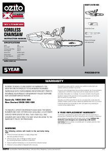 Manual Ozito PXCCSS-018 Chainsaw