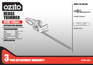 Manual Ozito HTER-600 Hedgecutter