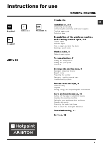 Instrukcja Hotpoint-Ariston ARTL 83 (EU) Pralka