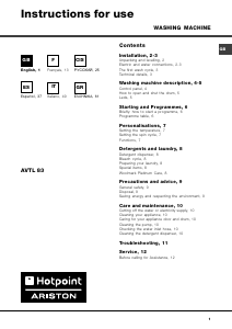 Mode d’emploi Hotpoint-Ariston AVTL 83 (EU) Lave-linge